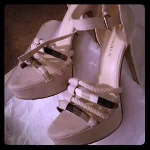 Beige high heeled sandals